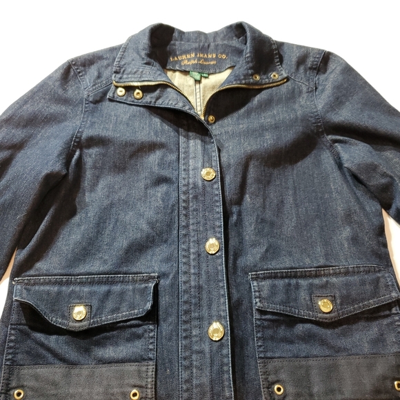 Womens Ralph Lauren Dark Blue Denim Jacket with Gold Details Med - Picture 3 of 11
